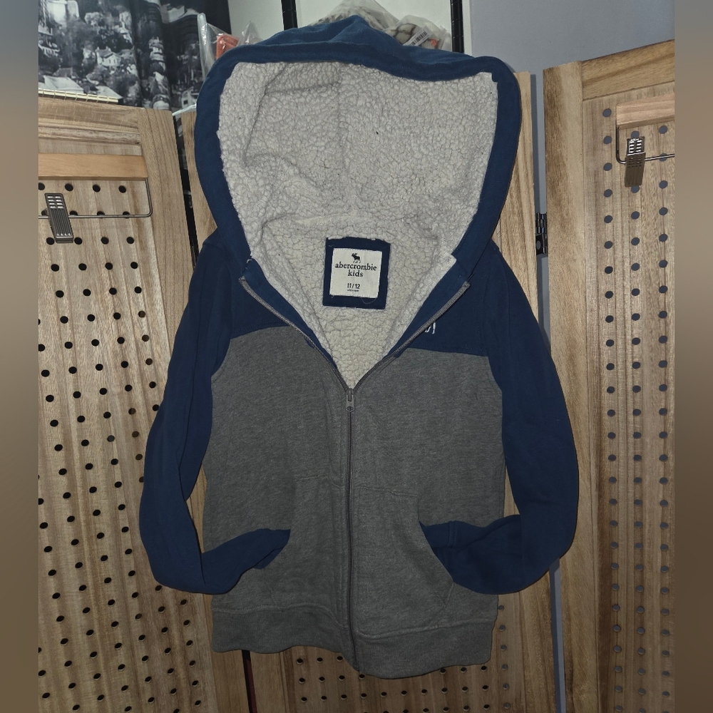 Abercrombie & Fitch Blue and Gray Sherpa Hoodie